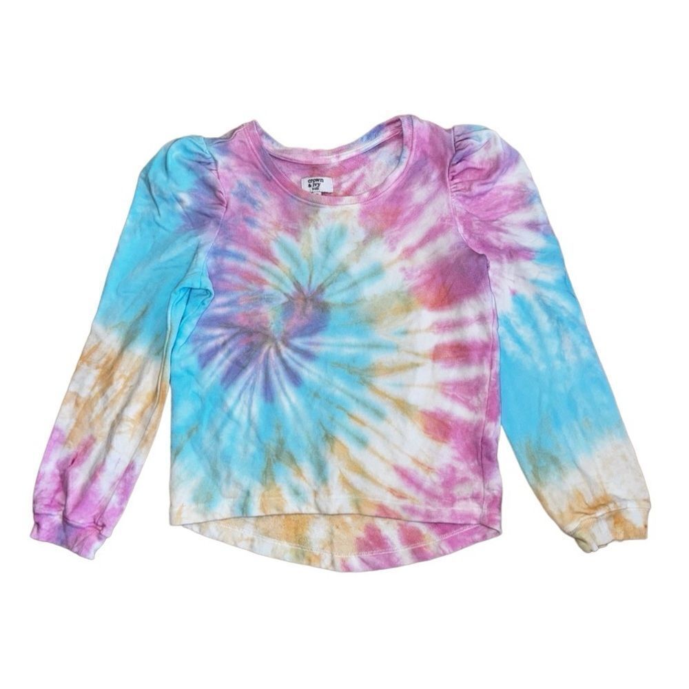 Crown & Ivy Kids Tie Dye Crewneck Sweater w/ Ruched Sleeves - Size Medium
